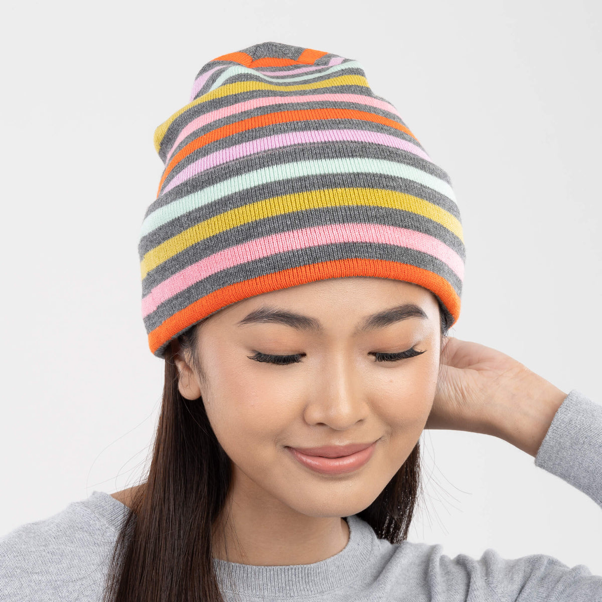 Color Stripe Knit Beanie